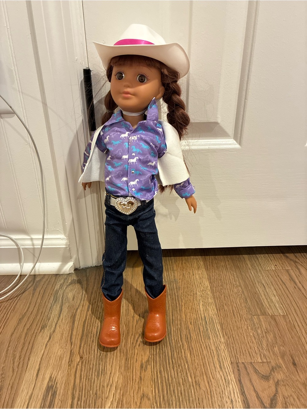 Horse toy lot with Cowgirl Doll in Purple Shirt and Brown Boots - Kids Toy